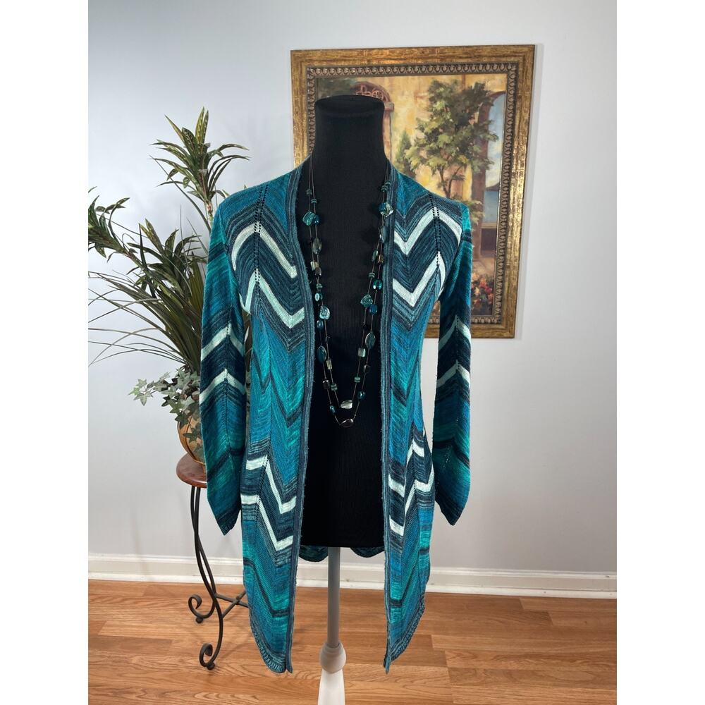 Xhilaration Cardigan Women's Large Teal Chevron Knit Open Front Gorpcore Y2K